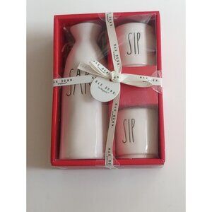 Rae Dunn white SAKE Pitcher and 2 Sip Cups Set Artisan Collection by Magenta